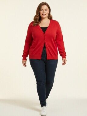 Croft Barrow Women's Rich Red Cardigan Sweater 3X Elevated Basic Quiet Luxury